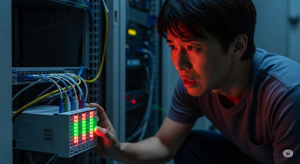 ランプが赤く点滅し故障を疑うauひかりのONU。