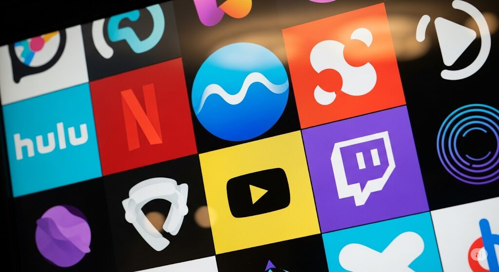 主要な動画配信サブスクリプションサービスのアイコンが並んだ画像。FINLEYの配信状況を表すイメージ。