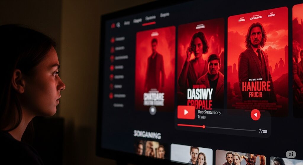 ネットフリックスのような赤い画面の動画配信サービスで、映画FINLEYを探している人の画像。
