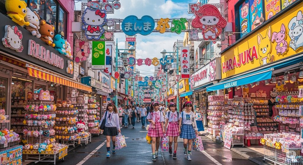 東京でジェオチャムグッズをどこで買えるか探すならおすすめの原宿の風景。多くのキャラクターショップで賑わっている。