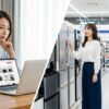 オンラインと実店舗での家電購入を比較検討する日本人女性。ネットで買わない方がいい家電を賢く選ぶための思慮深い姿。