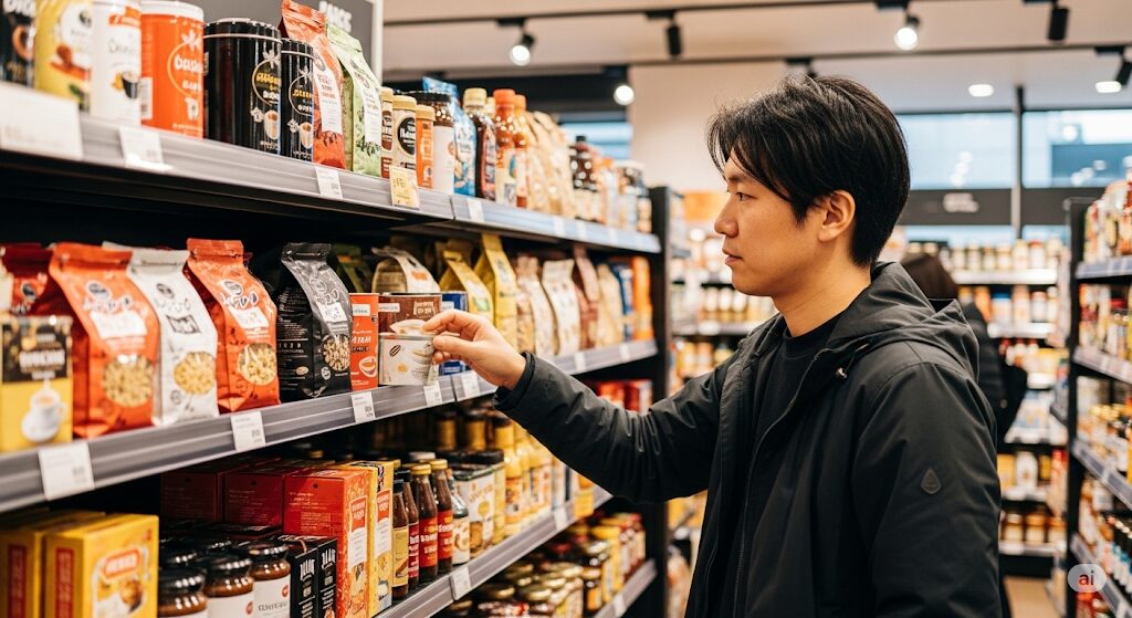 イオンなどの大型スーパーにある輸入食品コーナーの様子。ロータスクッキーがどこで買えるか、輸入食品売場を確認するポイント。
