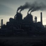 煙突から煙が立ち上る荒廃した工場地帯のシルエット。カルト的な人気を誇るライチ光クラブの漫画を読む前に、そのダークな世界観をイメージできる風景です。