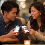 マッチングアプリで互いに好意を示す日本人カップル。脈ありサインを捉える瞬間。