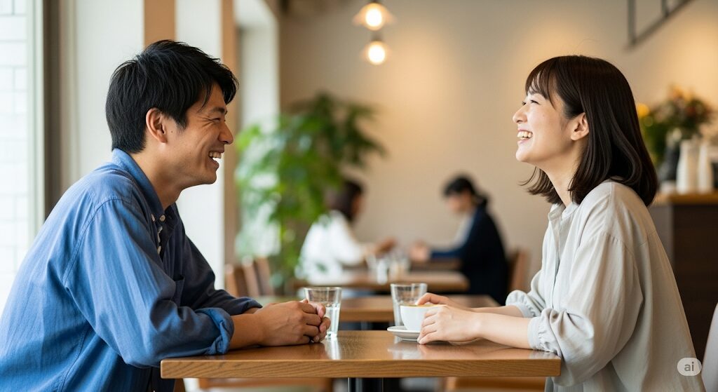 急なタメ口で心を開いた様子の日本人カップル。マッチングアプリで見極める脈ありサイン。