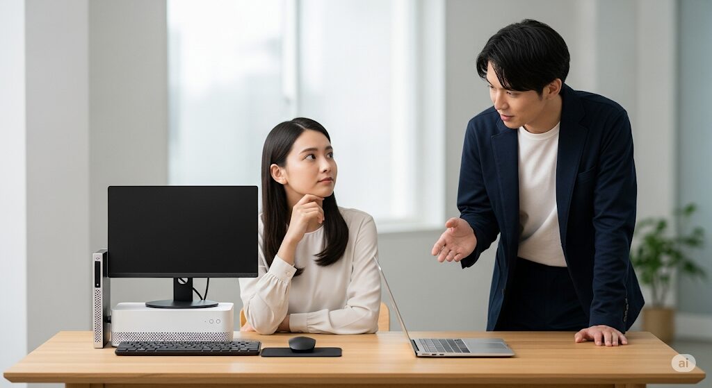 ミニPCとノートPC、どちらを選ぶべきか悩む日本のビジネスパーソン。後悔しない選び方で最適な一台を見つけよう。