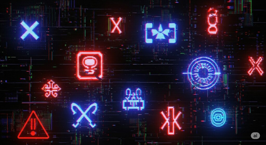 違法サイトで「にんじん大好き」をダウンロードするリスクを示す、グリッチしたコンピューター画面