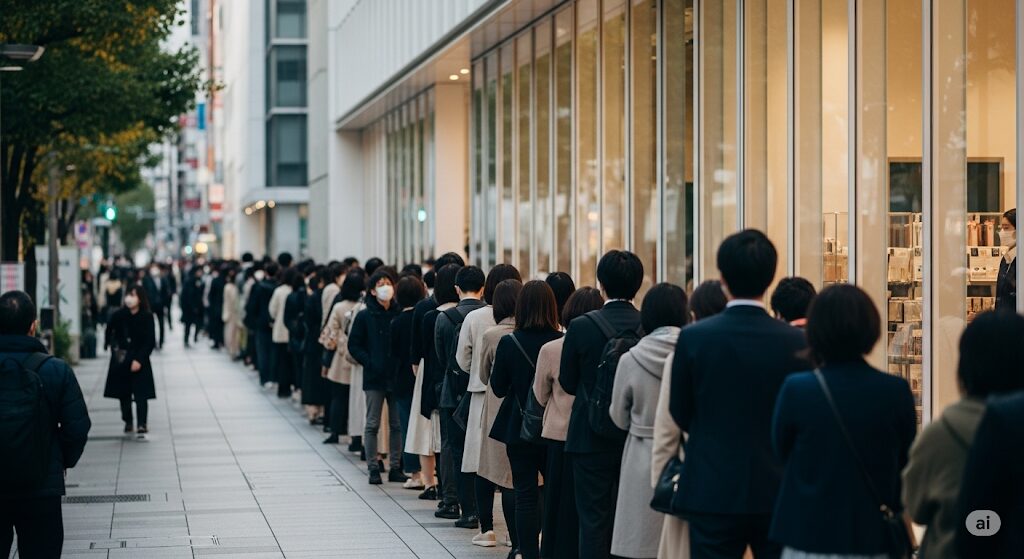 人気店の前で長く列をなして待つ日本人。ニューヨークキャラメルサンドがどこで買えるか、売り切れ情報と待ち時間の目安。