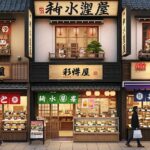 津多屋の弁当はどこで買えるか、様々なお弁当屋さんの店構えをイメージした画像。
