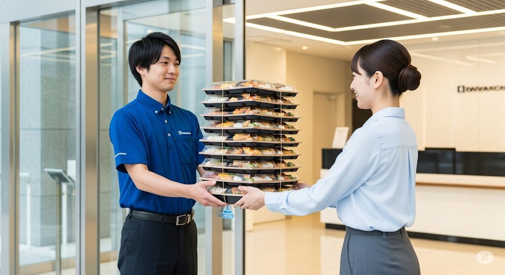 津多屋の弁当をオフィスへ配達。会議やイベントで利用したい場合、どこで買えるか探すだけでなく便利な配達サービスも選択肢になります。