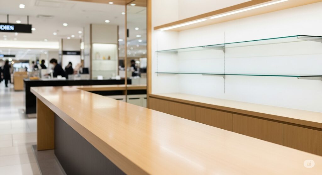 横浜そごうでは津多屋の弁当が常設販売されていないことを示す、空の店舗カウンター画像。